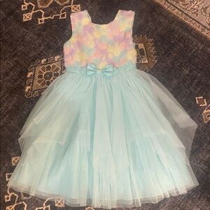 Jona Michelle girls holiday Easter dress Sz 8 light blue sheer w/ rosettes